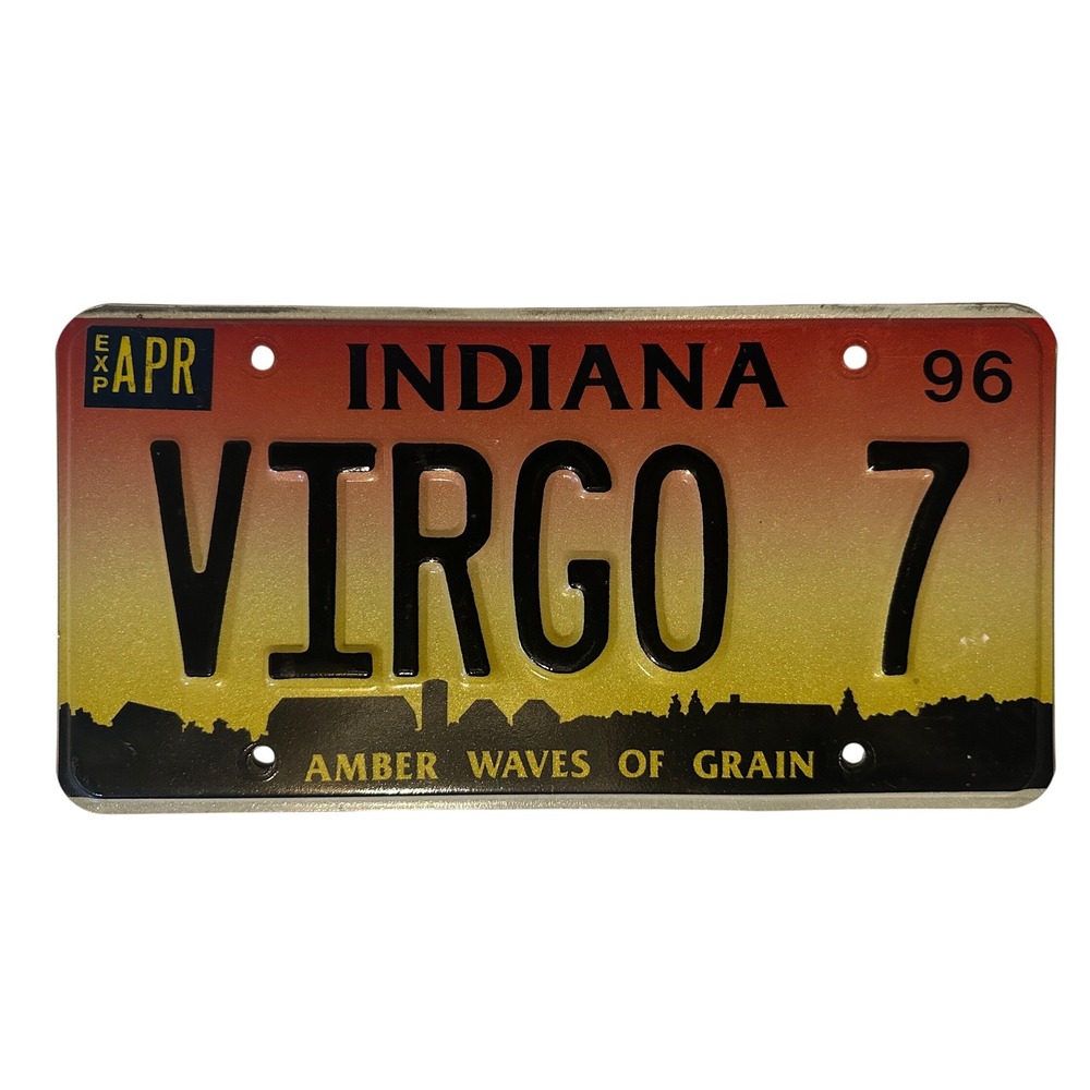 Vintage 1996 Indiana License Plate Virgo 7 Amber Waves of Grain Vanity Tag
